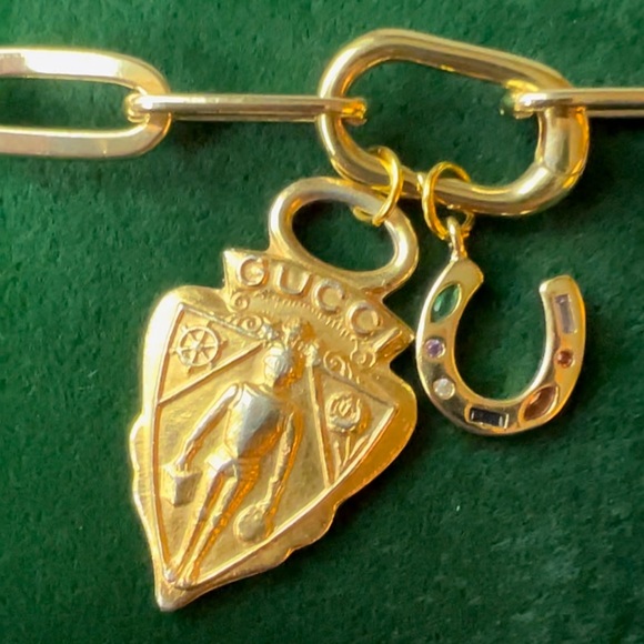 🆕 Vintage Gucci Charm 24k gold horse shoe Necklace Paperclip 925 Silver NWT - Picture 1 of 15